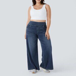 Halara Flex High Waisted Pull-On Wide Leg Stretch Jeans Frost Blue | Plus 3X